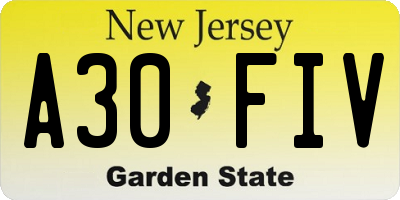 NJ license plate A30FIV
