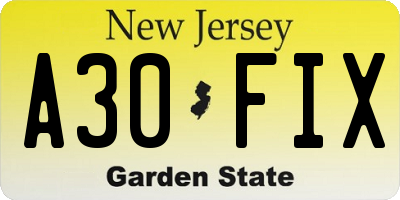 NJ license plate A30FIX