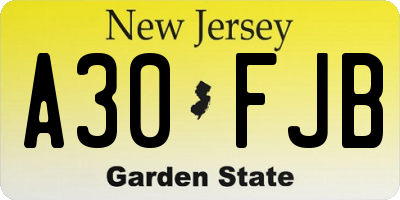 NJ license plate A30FJB