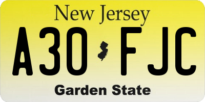 NJ license plate A30FJC