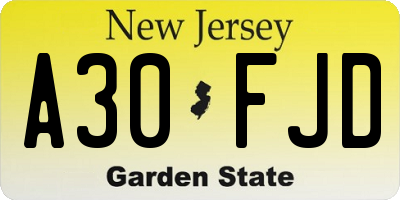 NJ license plate A30FJD