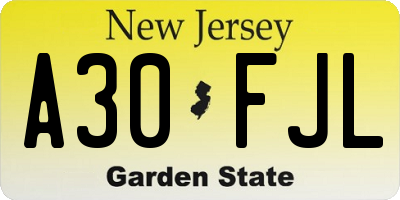 NJ license plate A30FJL