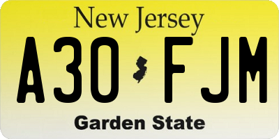 NJ license plate A30FJM