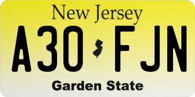 NJ license plate A30FJN
