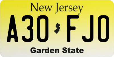 NJ license plate A30FJO