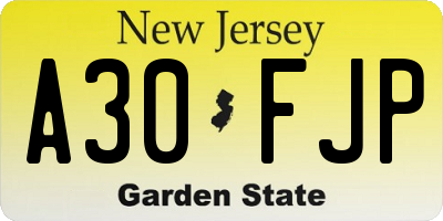 NJ license plate A30FJP