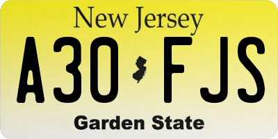 NJ license plate A30FJS