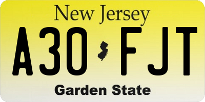NJ license plate A30FJT