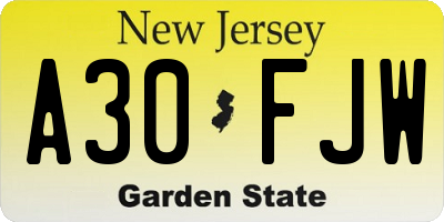 NJ license plate A30FJW