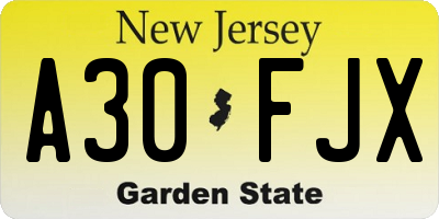 NJ license plate A30FJX