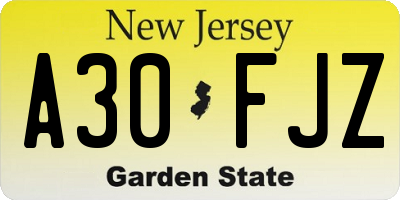 NJ license plate A30FJZ