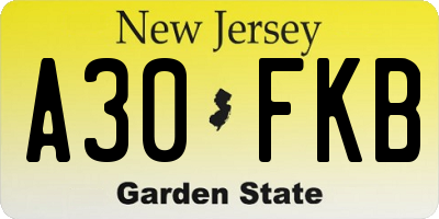 NJ license plate A30FKB