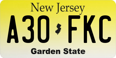 NJ license plate A30FKC