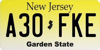 NJ license plate A30FKE