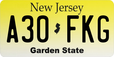 NJ license plate A30FKG