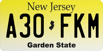 NJ license plate A30FKM