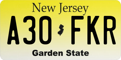 NJ license plate A30FKR