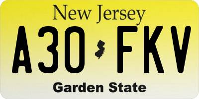 NJ license plate A30FKV