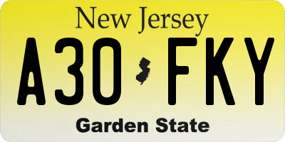NJ license plate A30FKY