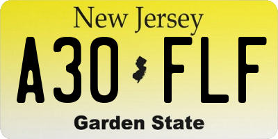 NJ license plate A30FLF