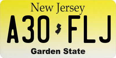 NJ license plate A30FLJ