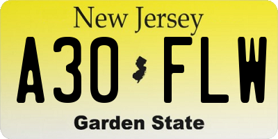 NJ license plate A30FLW
