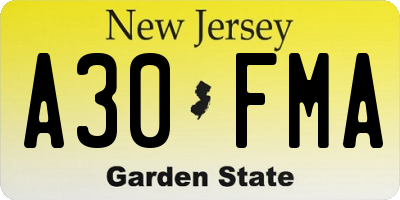 NJ license plate A30FMA
