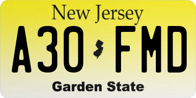 NJ license plate A30FMD