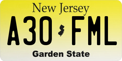 NJ license plate A30FML