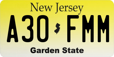 NJ license plate A30FMM