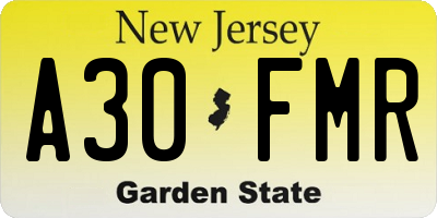 NJ license plate A30FMR
