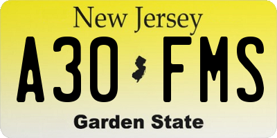 NJ license plate A30FMS
