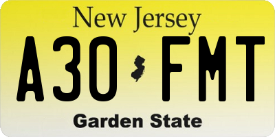 NJ license plate A30FMT