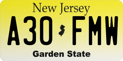 NJ license plate A30FMW