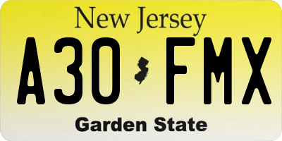 NJ license plate A30FMX