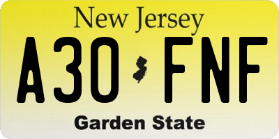 NJ license plate A30FNF