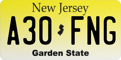 NJ license plate A30FNG