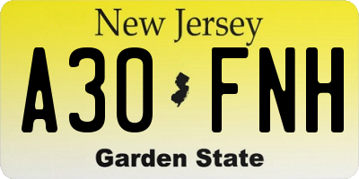 NJ license plate A30FNH