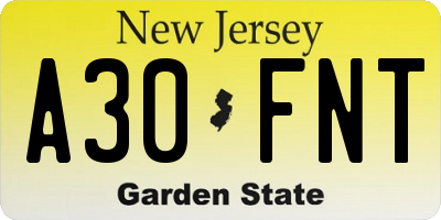NJ license plate A30FNT