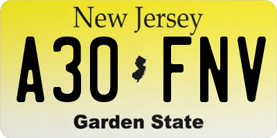 NJ license plate A30FNV