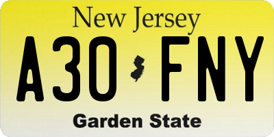 NJ license plate A30FNY