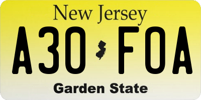 NJ license plate A30FOA