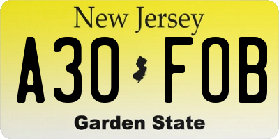 NJ license plate A30FOB