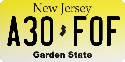 NJ license plate A30FOF
