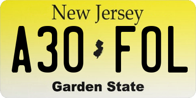 NJ license plate A30FOL