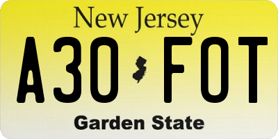 NJ license plate A30FOT