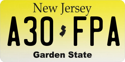 NJ license plate A30FPA