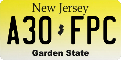 NJ license plate A30FPC