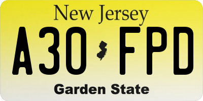 NJ license plate A30FPD