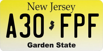 NJ license plate A30FPF